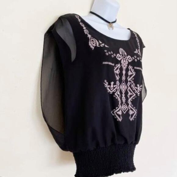 DOTS Black Aztec - Tribal Print Sleeveless Blouse, S - Picture 4 of 9